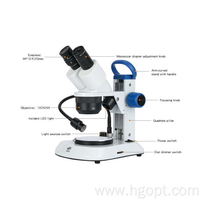 Research Stereo Microscope with Adjustable LED Light